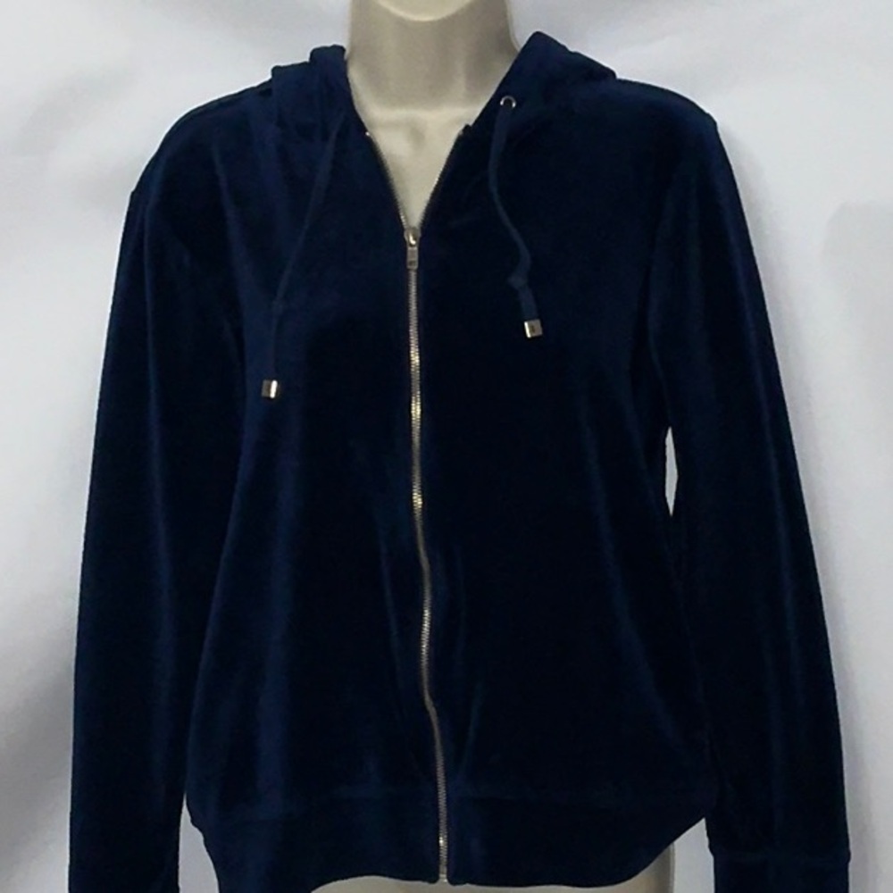 Nicole Miller, Navy Zip Up Velour Hoodie, Size L